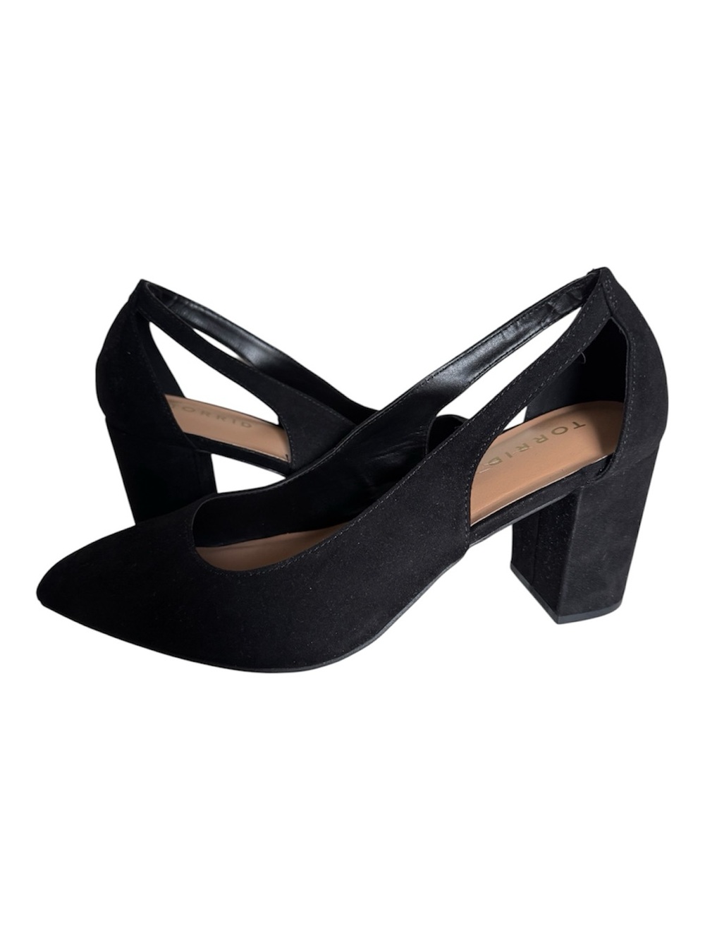 Torrid Faux Black Suede Pointed Toe Cut Out Side Block Heels Pumps Shoes